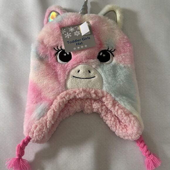 Unicorn Fleece Beanie Toddler Girls Sherpa - Picture 1 of 2